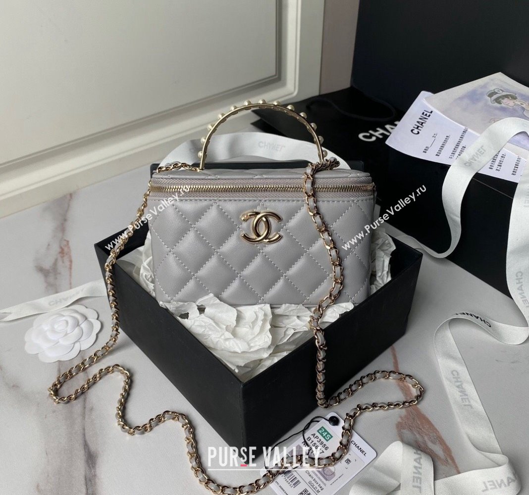 Chanel Lambskin Clutch with Chain and Pearls Top handle AP3956 Grey 2024 (yezi-240808042)