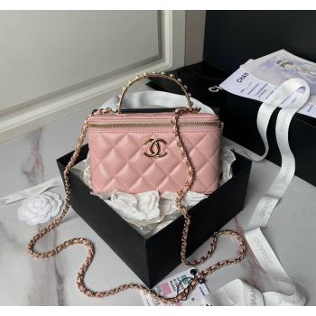 Chanel Lambskin Clutch with Chain and Pearls Top handle AP3956 Light Pink 2024 (yezi-240808043)