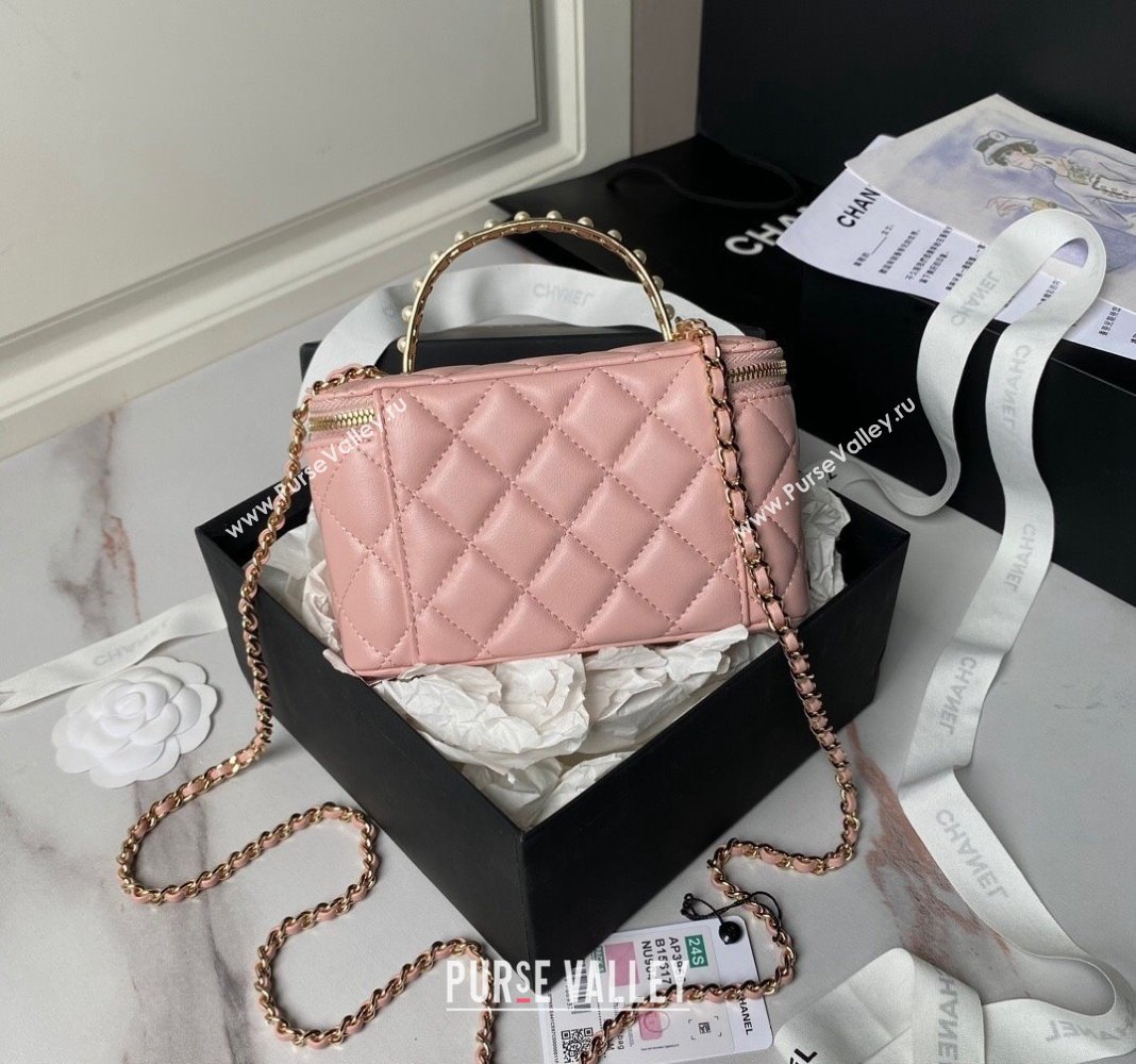 Chanel Lambskin Clutch with Chain and Pearls Top handle AP3956 Light Pink 2024 (yezi-240808043)