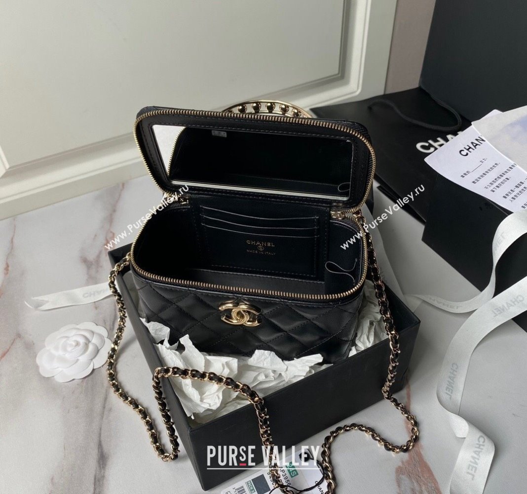 Chanel Lambskin Clutch with Chain and Pearls Top handle AP3956 Black 2024 (yezi-240808044)