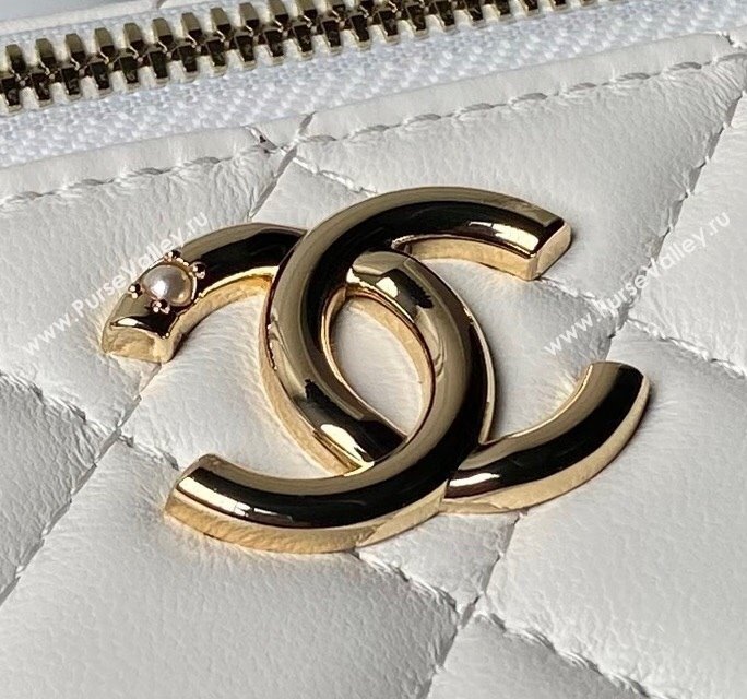 Chanel Lambskin Clutch with Chain and Pearls Top handle AP3956 White 2024 (yezi-240808045)