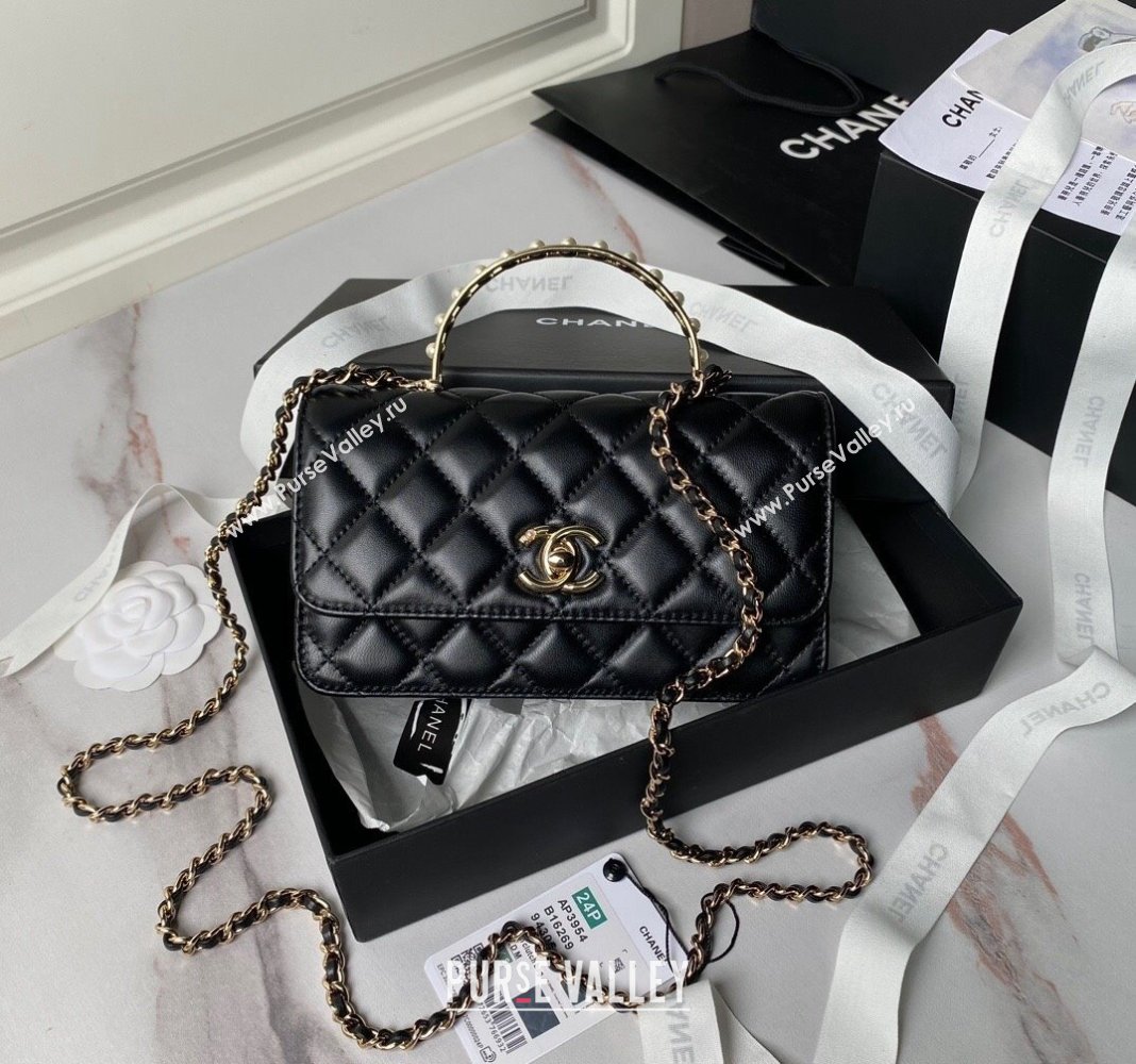 Chanel Lambskin Clutch with Chain and Pearls Top handle AP3954 Black 2024 (yezi-240808046)