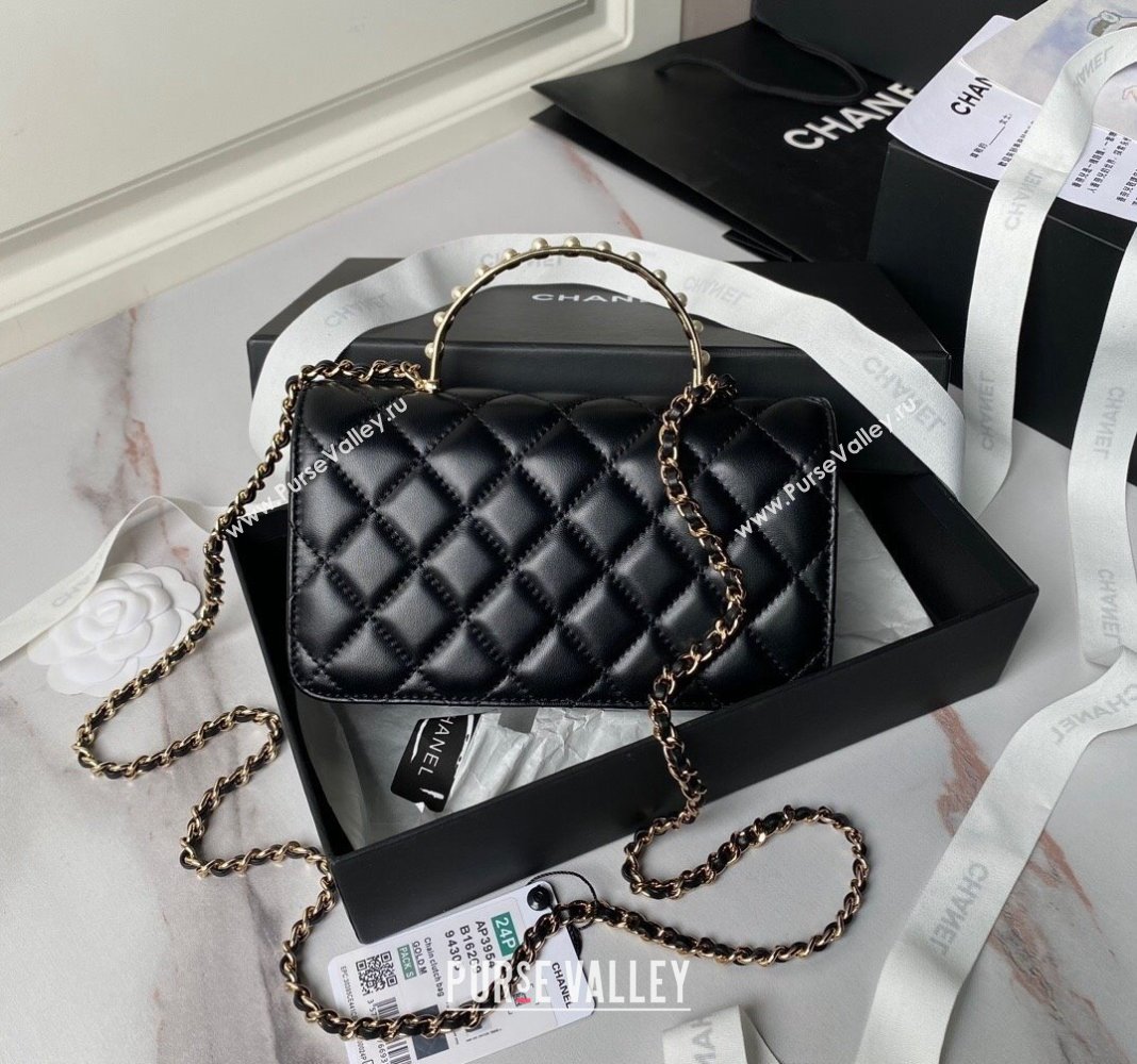 Chanel Lambskin Clutch with Chain and Pearls Top handle AP3954 Black 2024 (yezi-240808046)