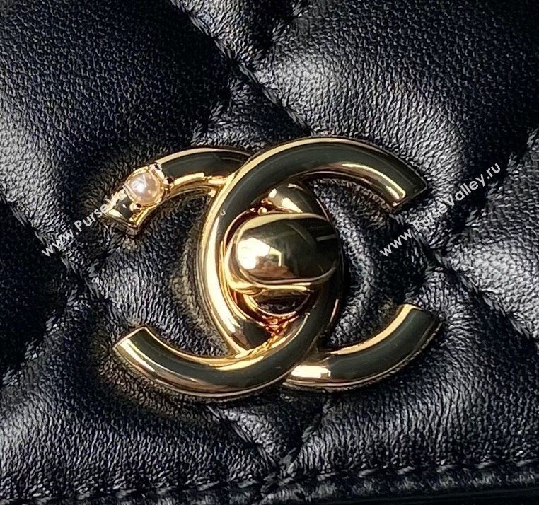 Chanel Lambskin Clutch with Chain and Pearls Top handle AP3954 Black 2024 (yezi-240808046)