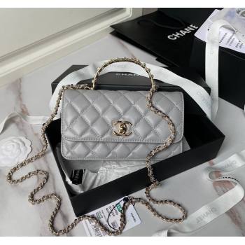 Chanel Lambskin Clutch with Chain and Pearls Top handle AP3954 Grey 2024 (yezi-240808047)