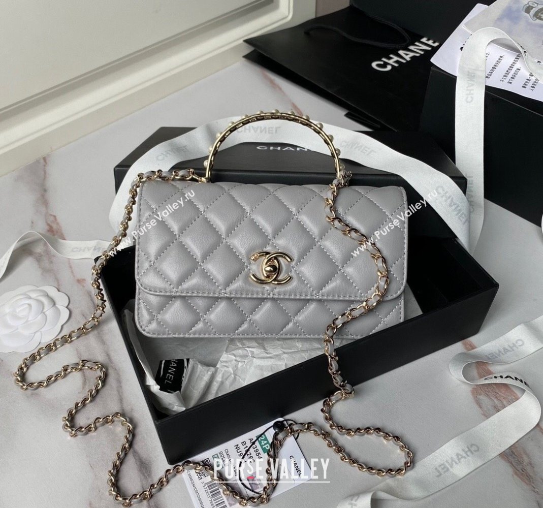 Chanel Lambskin Clutch with Chain and Pearls Top handle AP3954 Grey 2024 (yezi-240808047)