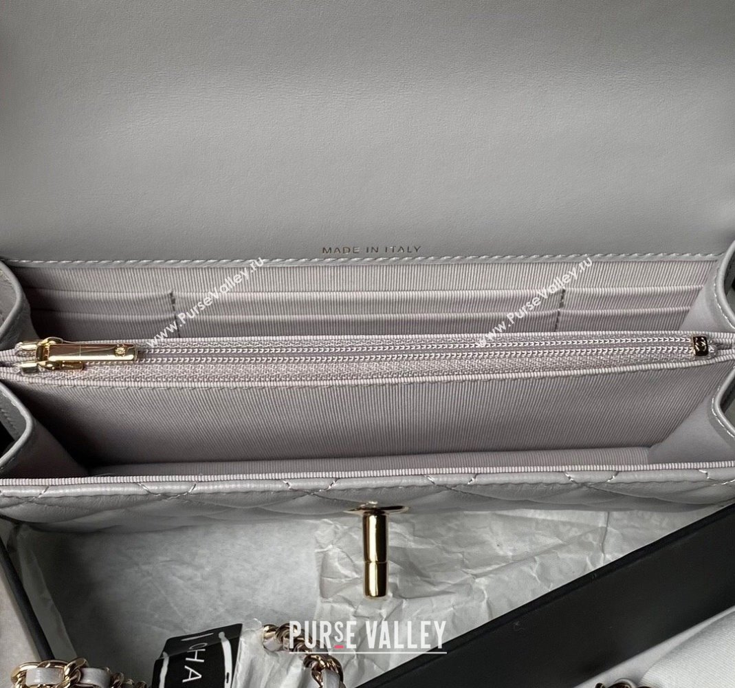 Chanel Lambskin Clutch with Chain and Pearls Top handle AP3954 Grey 2024 (yezi-240808047)