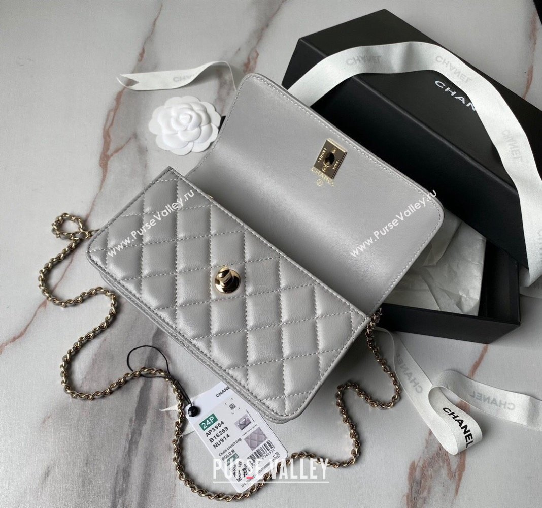 Chanel Lambskin Clutch with Chain and Pearls Top handle AP3954 Grey 2024 (yezi-240808047)