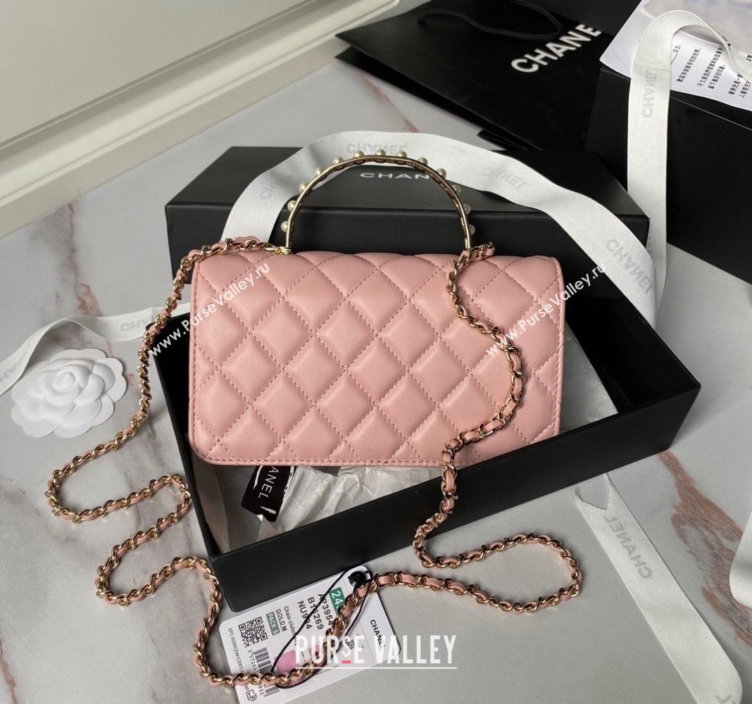 Chanel Lambskin Clutch with Chain and Pearls Top handle AP3954 Light Pink 2024 (yezi-240808048)