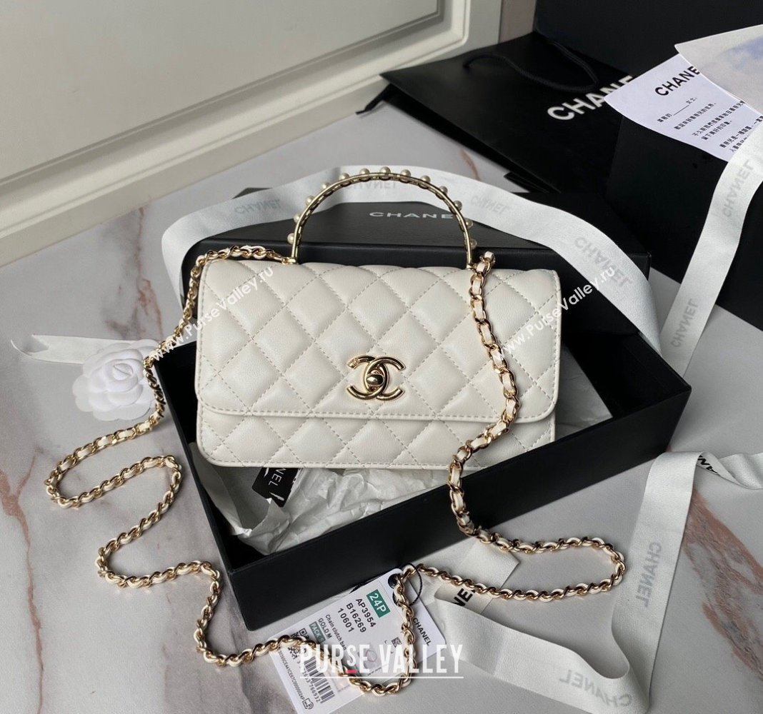 Chanel Lambskin Clutch with Chain and Pearls Top handle AP3954 White 2024 (yezi-240808049)