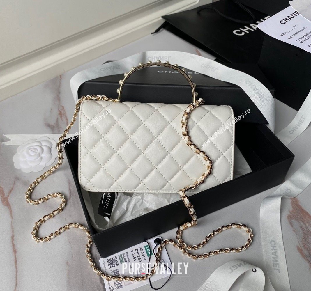 Chanel Lambskin Clutch with Chain and Pearls Top handle AP3954 White 2024 (yezi-240808049)