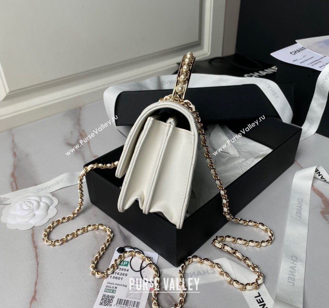 Chanel Lambskin Clutch with Chain and Pearls Top handle AP3954 White 2024 (yezi-240808049)