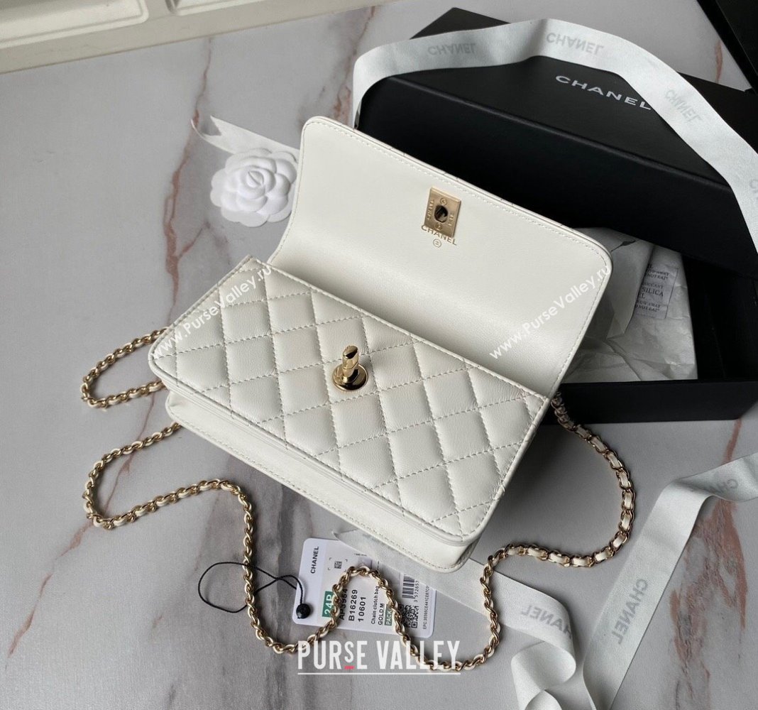 Chanel Lambskin Clutch with Chain and Pearls Top handle AP3954 White 2024 (yezi-240808049)