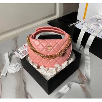 Chanel Shiny Crumpled Calfskin Pouch with Knot Chain Light Pink 2024 AP4058 (yezi-240808050)