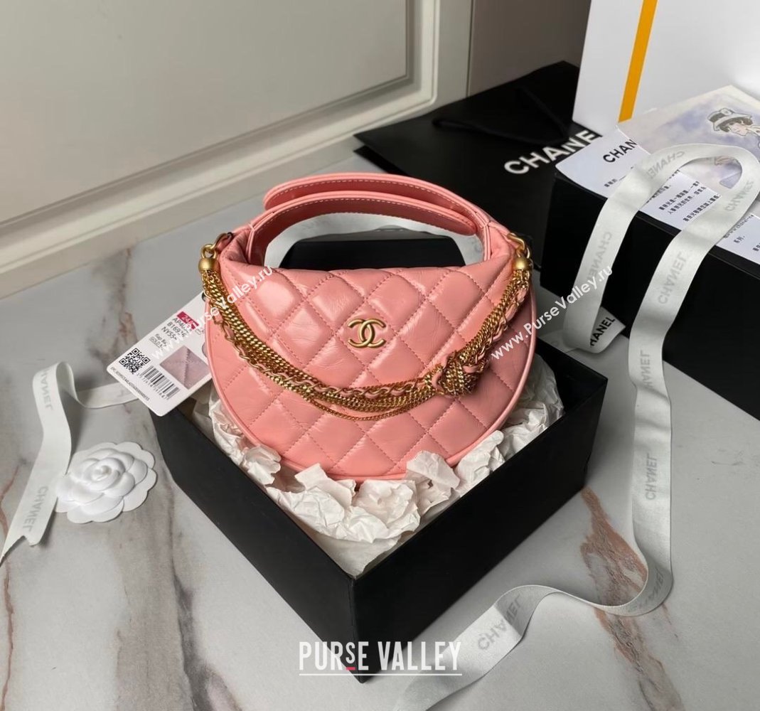 Chanel Shiny Crumpled Calfskin Pouch with Knot Chain Light Pink 2024 AP4058 (yezi-240808050)