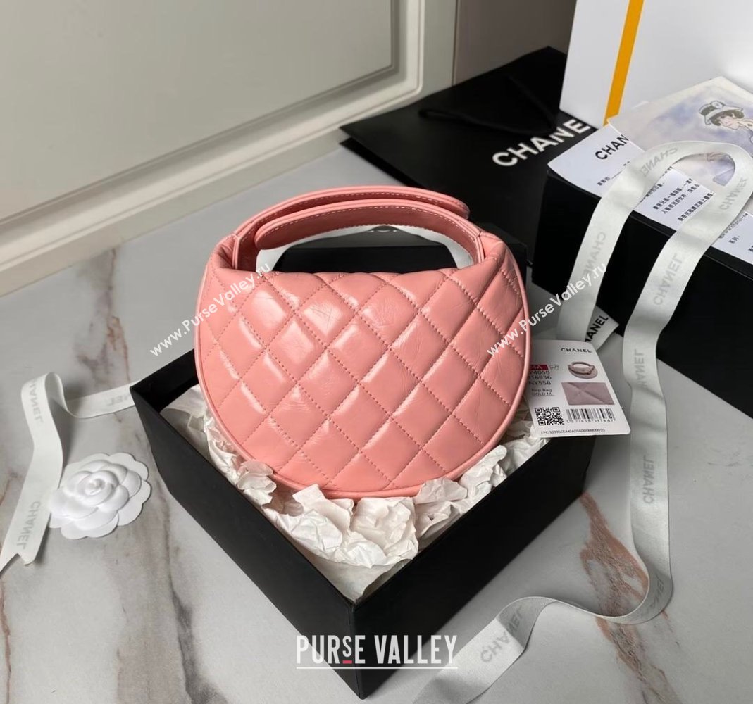 Chanel Shiny Crumpled Calfskin Pouch with Knot Chain Light Pink 2024 AP4058 (yezi-240808050)