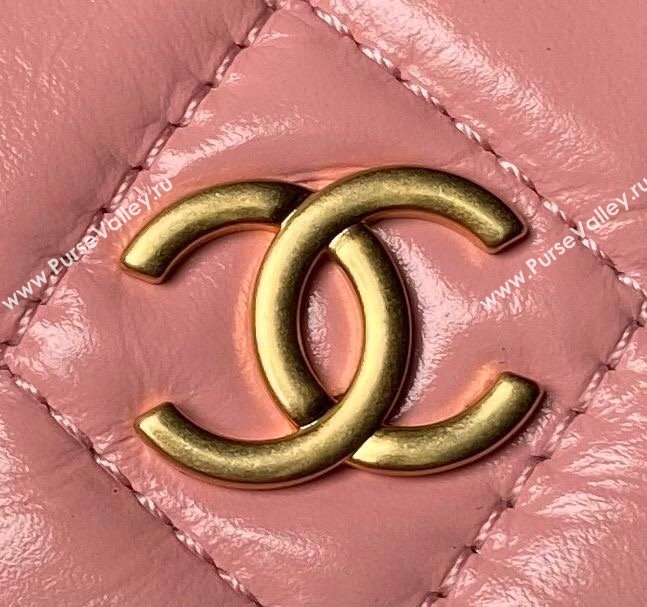 Chanel Shiny Crumpled Calfskin Pouch with Knot Chain Light Pink 2024 AP4058 (yezi-240808050)