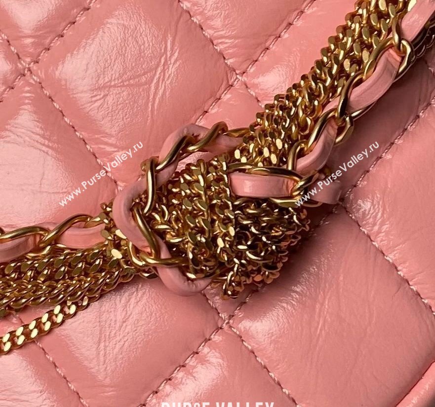 Chanel Shiny Crumpled Calfskin Pouch with Knot Chain Light Pink 2024 AP4058 (yezi-240808050)