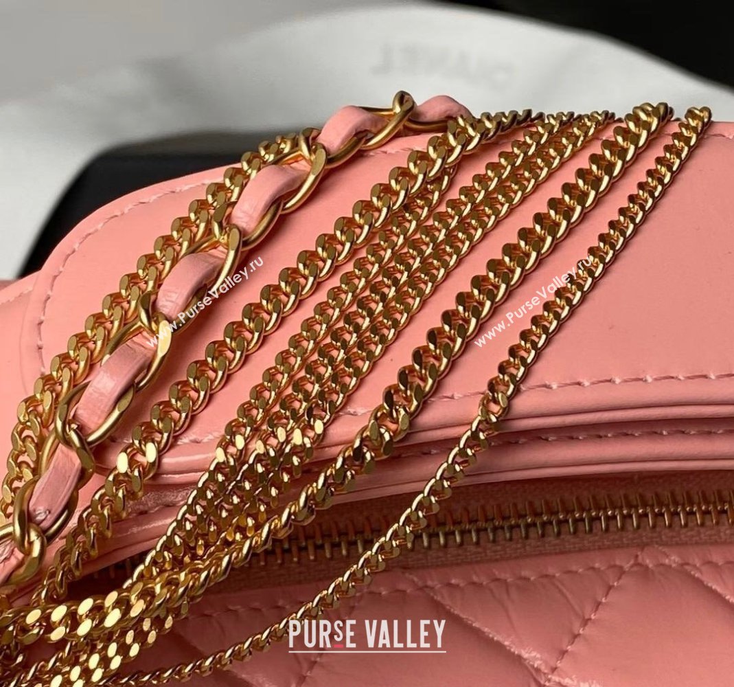 Chanel Shiny Crumpled Calfskin Pouch with Knot Chain Light Pink 2024 AP4058 (yezi-240808050)