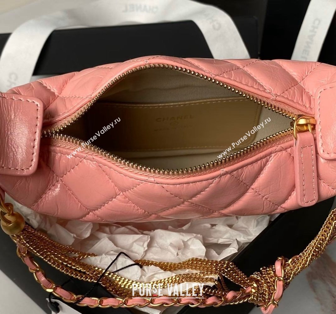 Chanel Shiny Crumpled Calfskin Pouch with Knot Chain Light Pink 2024 AP4058 (yezi-240808050)
