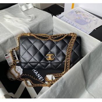 Chanel Shiny Lambskin Medium Flap Bag with Chain Black 2024 AS4971 (yezi-240808054)