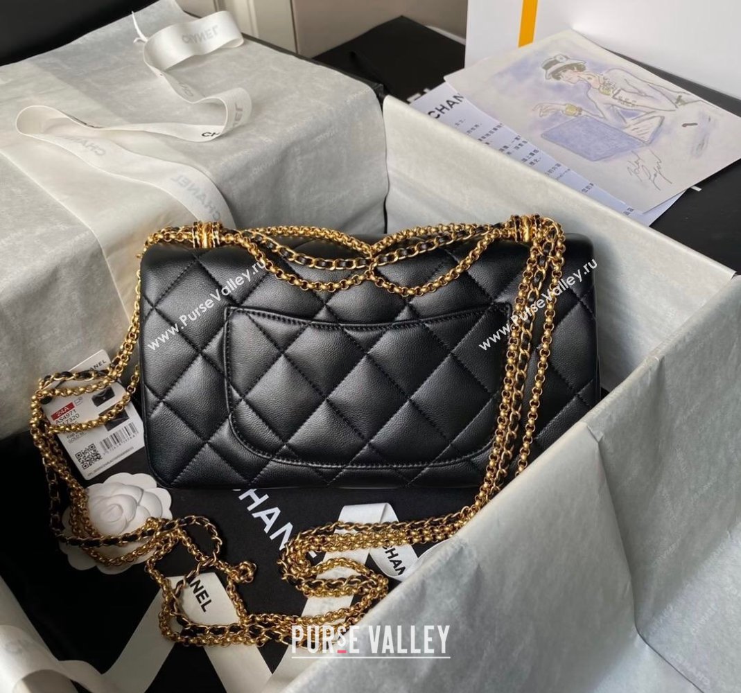 Chanel Shiny Lambskin Medium Flap Bag with Chain Black 2024 AS4971 (yezi-240808054)