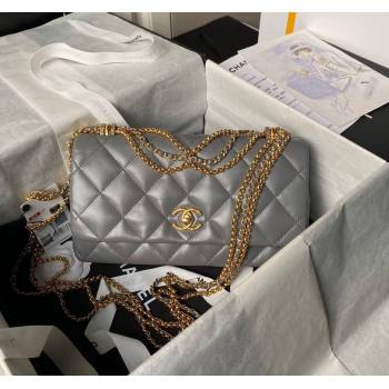 Chanel Shiny Lambskin Medium Flap Bag with Chain Grey 2024 AS4971 (yezi-240808055)