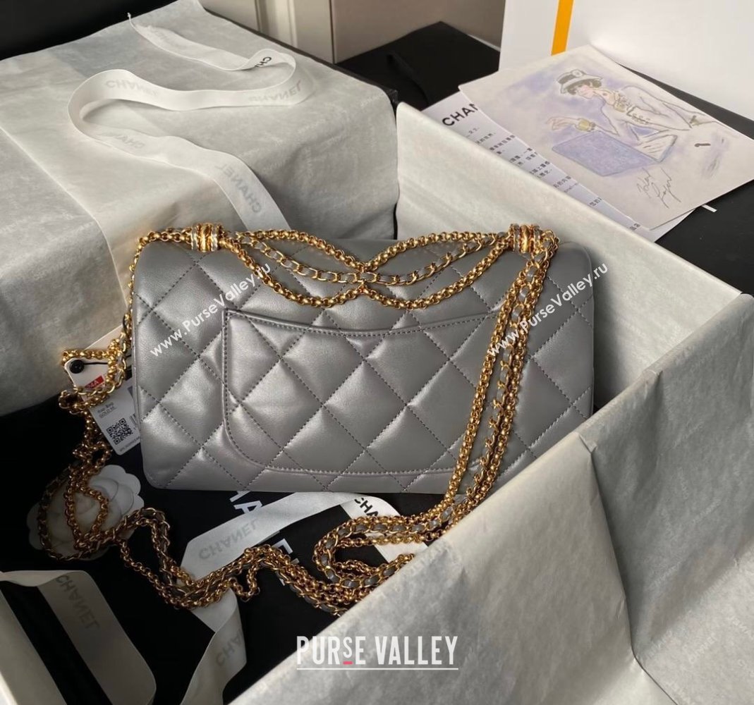 Chanel Shiny Lambskin Medium Flap Bag with Chain Grey 2024 AS4971 (yezi-240808055)