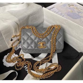 Chanel Shiny Lambskin Mini Bag with Chain Grey 2024 AS4972 (yezi-240808051)