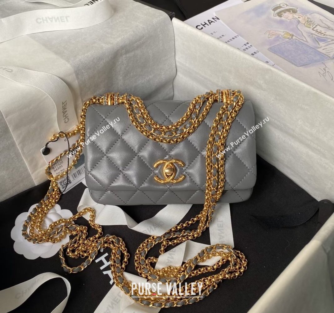 Chanel Shiny Lambskin Mini Bag with Chain Grey 2024 AS4972 (yezi-240808051)