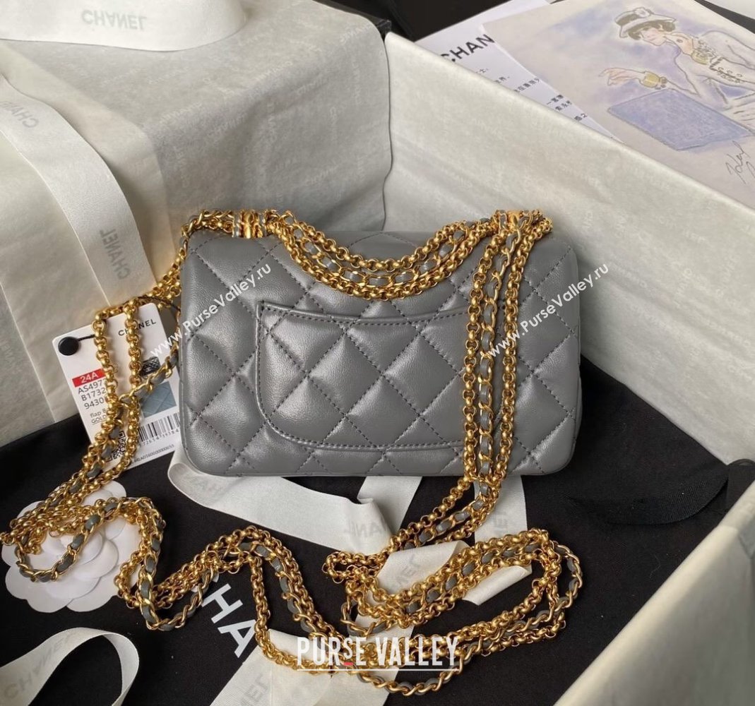 Chanel Shiny Lambskin Mini Bag with Chain Grey 2024 AS4972 (yezi-240808051)