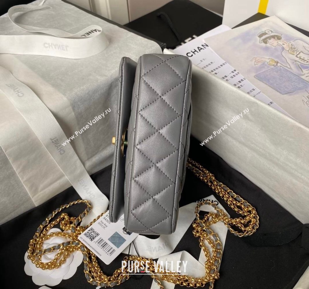 Chanel Shiny Lambskin Mini Bag with Chain Grey 2024 AS4972 (yezi-240808051)