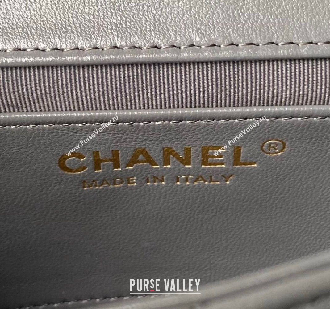 Chanel Shiny Lambskin Mini Bag with Chain Grey 2024 AS4972 (yezi-240808051)