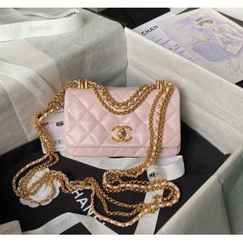 Chanel Shiny Lambskin Mini Bag with Chain Light Pink 2024 AS4972 (yezi-240808052)