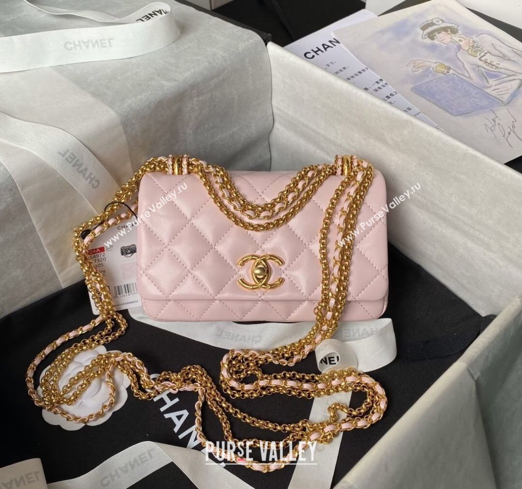 Chanel Shiny Lambskin Mini Bag with Chain Light Pink 2024 AS4972 (yezi-240808052)