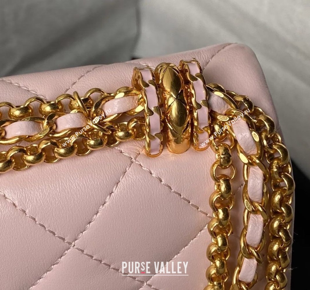 Chanel Shiny Lambskin Mini Bag with Chain Light Pink 2024 AS4972 (yezi-240808052)