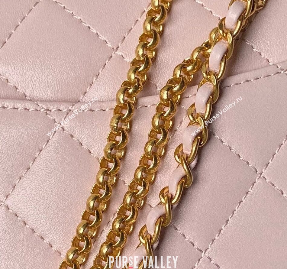 Chanel Shiny Lambskin Mini Bag with Chain Light Pink 2024 AS4972 (yezi-240808052)