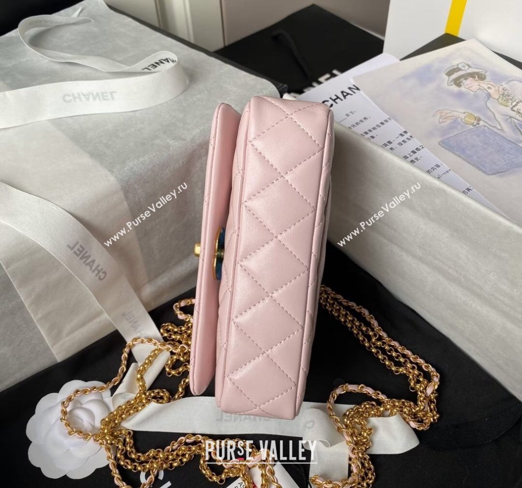 Chanel Shiny Lambskin Mini Bag with Chain Light Pink 2024 AS4972 (yezi-240808052)