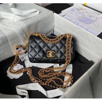 Chanel Shiny Lambskin Mini Bag with Chain Black 2024 AS4972 (yezi-240808053)