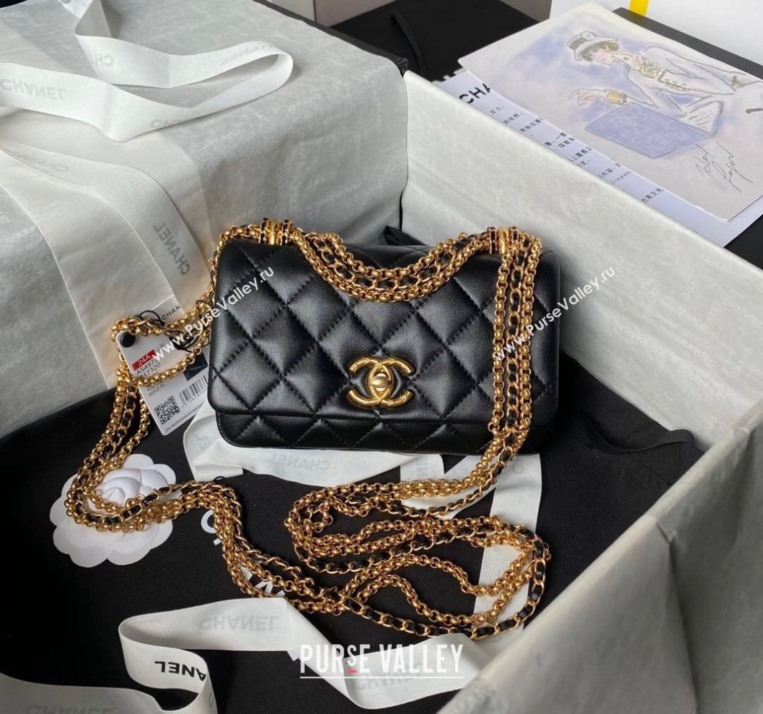 Chanel Shiny Lambskin Mini Bag with Chain Black 2024 AS4972 (yezi-240808053)