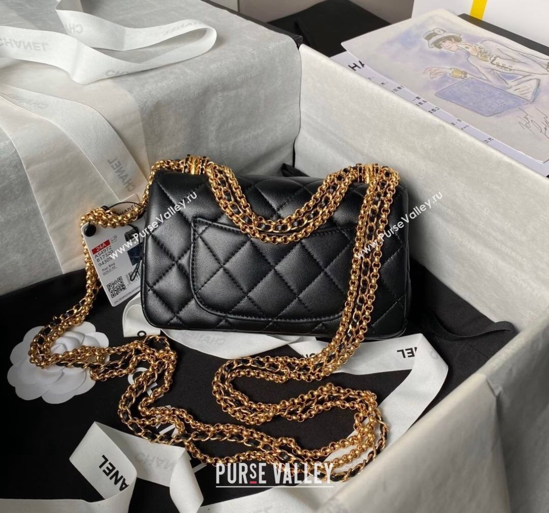 Chanel Shiny Lambskin Mini Bag with Chain Black 2024 AS4972 (yezi-240808053)