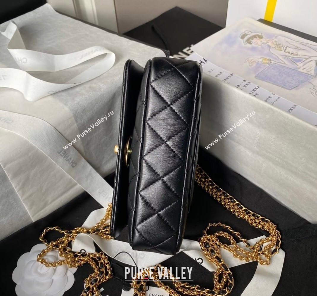 Chanel Shiny Lambskin Mini Bag with Chain Black 2024 AS4972 (yezi-240808053)