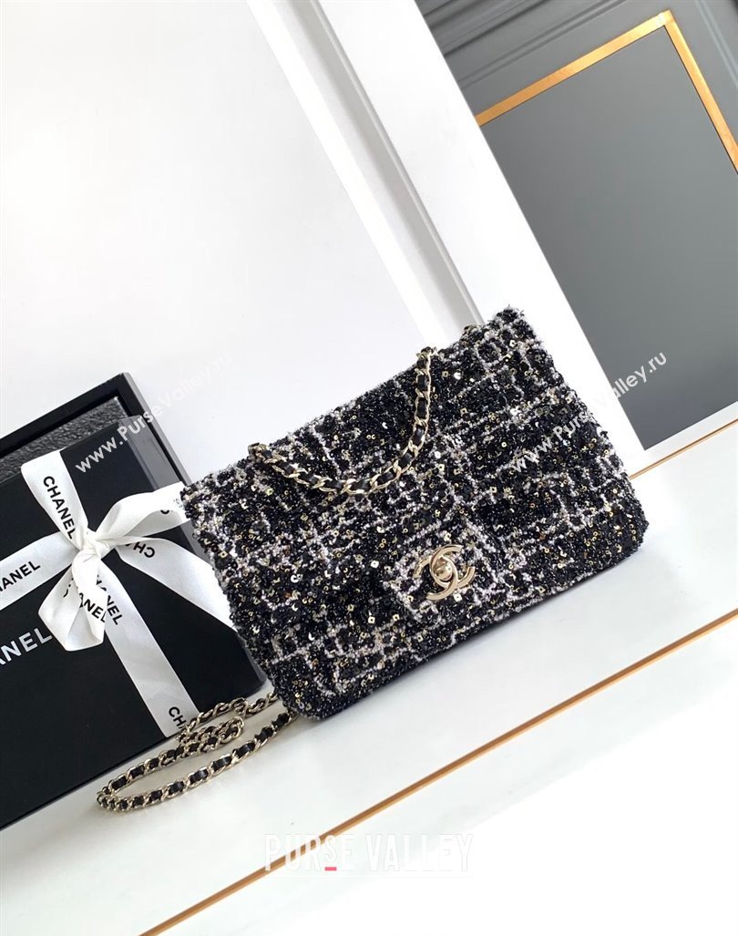 Chanel Sequins Tweed Mini Flap Bag Black 2024 (JY-240808012)