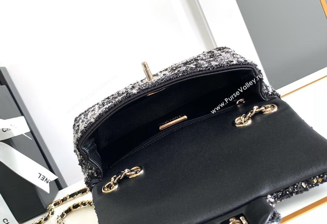 Chanel Sequins Tweed Mini Flap Bag Black 2024 (JY-240808012)