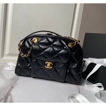 Chanel Shiny Calfskin Bowling Bag Black AS4905 2024 (yezi-240808004)