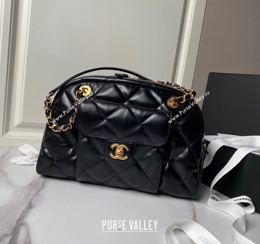 Chanel Shiny Calfskin Bowling Bag Black AS4905 2024 (yezi-240808004)