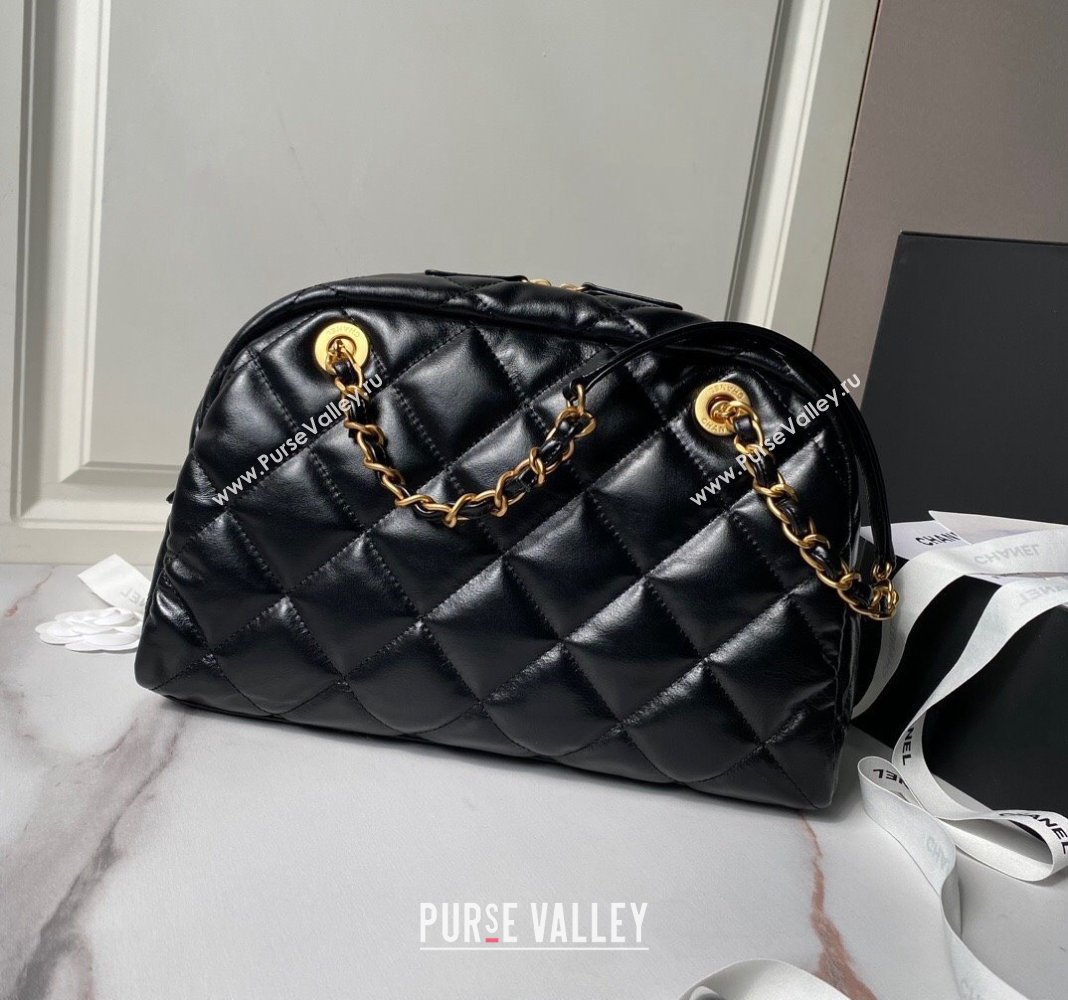 Chanel Shiny Calfskin Bowling Bag Black AS4905 2024 (yezi-240808004)