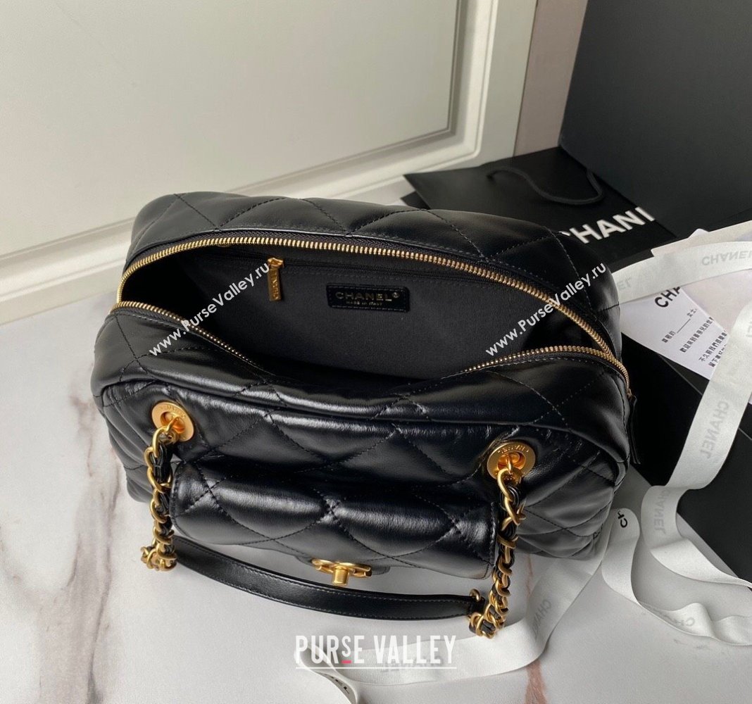 Chanel Shiny Calfskin Bowling Bag Black AS4905 2024 (yezi-240808004)