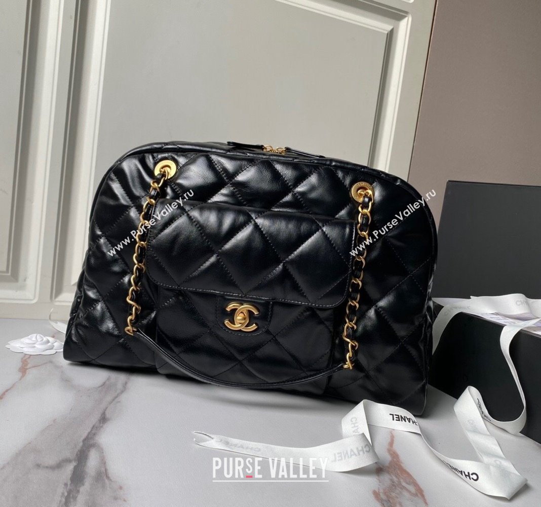 Chanel Shiny Calfskin Bowling Bag Black AS4812 2024 (yezi-240808005)