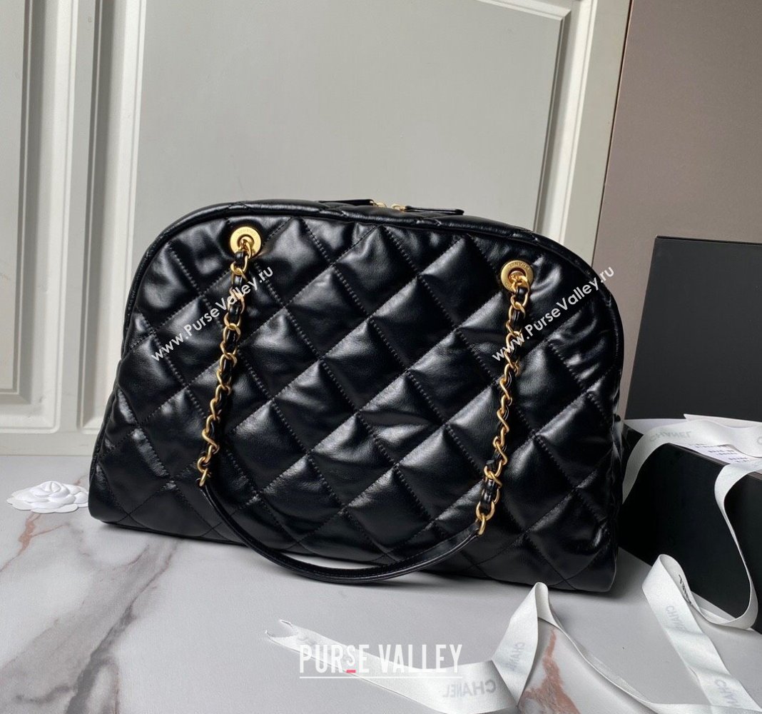 Chanel Shiny Calfskin Bowling Bag Black AS4812 2024 (yezi-240808005)